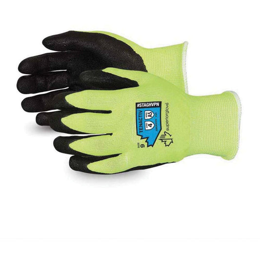 Superior Glove Works Ltd. High Visibility Cut Resistant Gloves, Size 9, 18 Gauge, Nitrile Coated, TenActiv™ Shell, ASTM ANSI Level A5