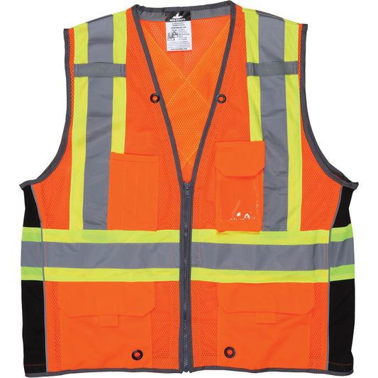 Mcr Safety Surveyor Safety Vest, High Visibility Orange, 4X-Large, Polyester