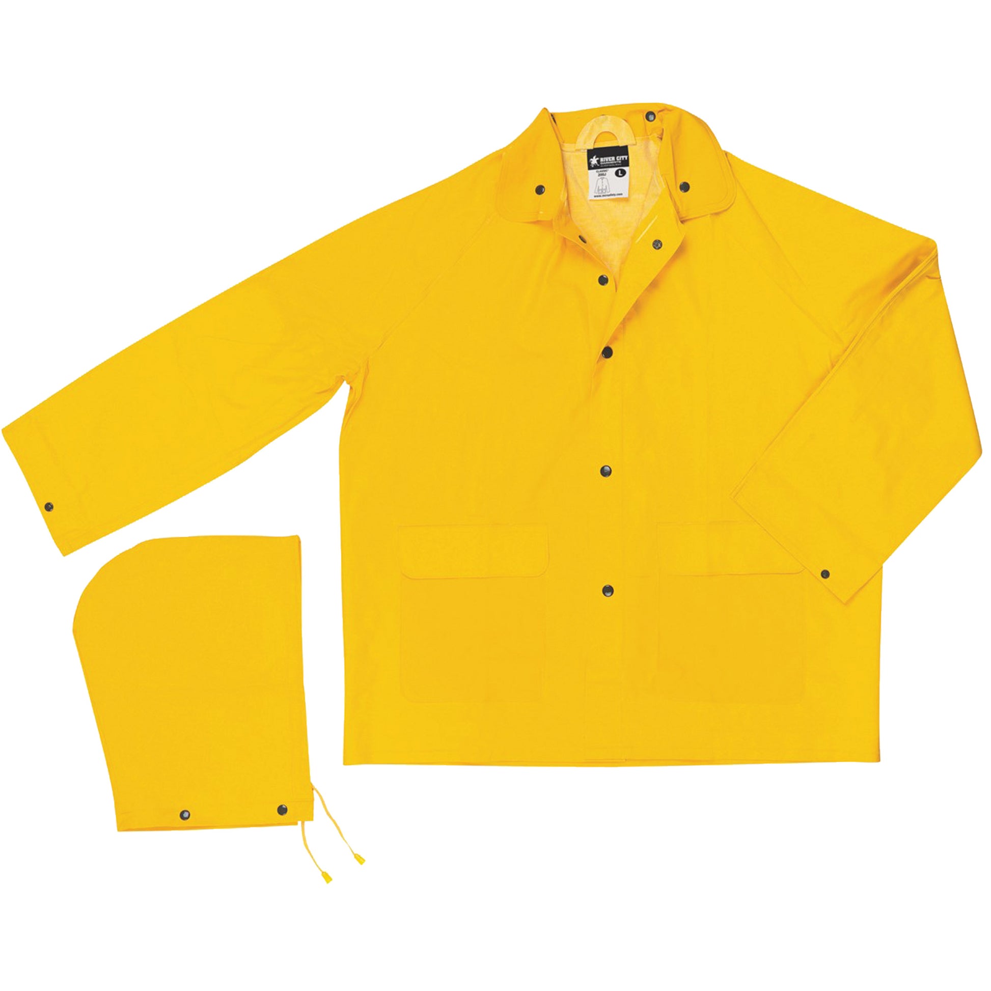 Mcr Safety Classic Series Rain Jacket with Detachable Hood, Polyester/PVC, 6X-Large, Yellow