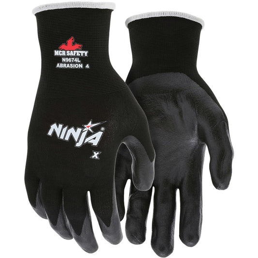 Mcr Safety Ninja® Coated Gloves, Large, Bi-Polymer Coating, 15 Gauge, Nylon/Lycra® Shell