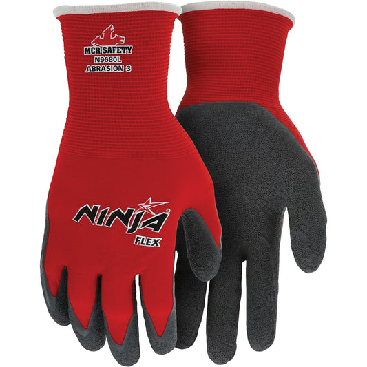 Mcr Safety Ninja® Flex Coated Gloves, Medium, Rubber Latex Coating, 15 Gauge, Nylon Shell