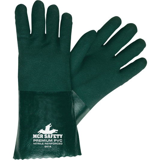 Mcr Safety Chemical Resistant Gloves, Size Large, 14" L, PVC, Jersey Inner Lining