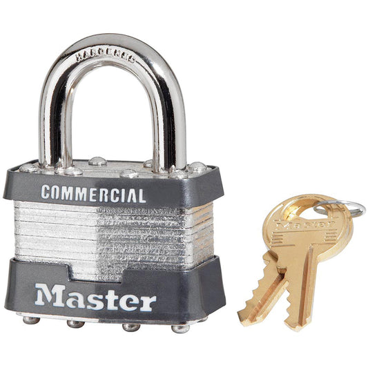 Master Lock Pin Tumbler Padlock, Keyed Alike, Laminated Steel, 1-3/4" Width
