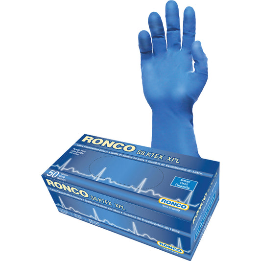 Ronco SilkTex™ XPL Extra-Long Examination Glove, Small, Latex, 13-mil, Powder-Free, Blue, Class 2