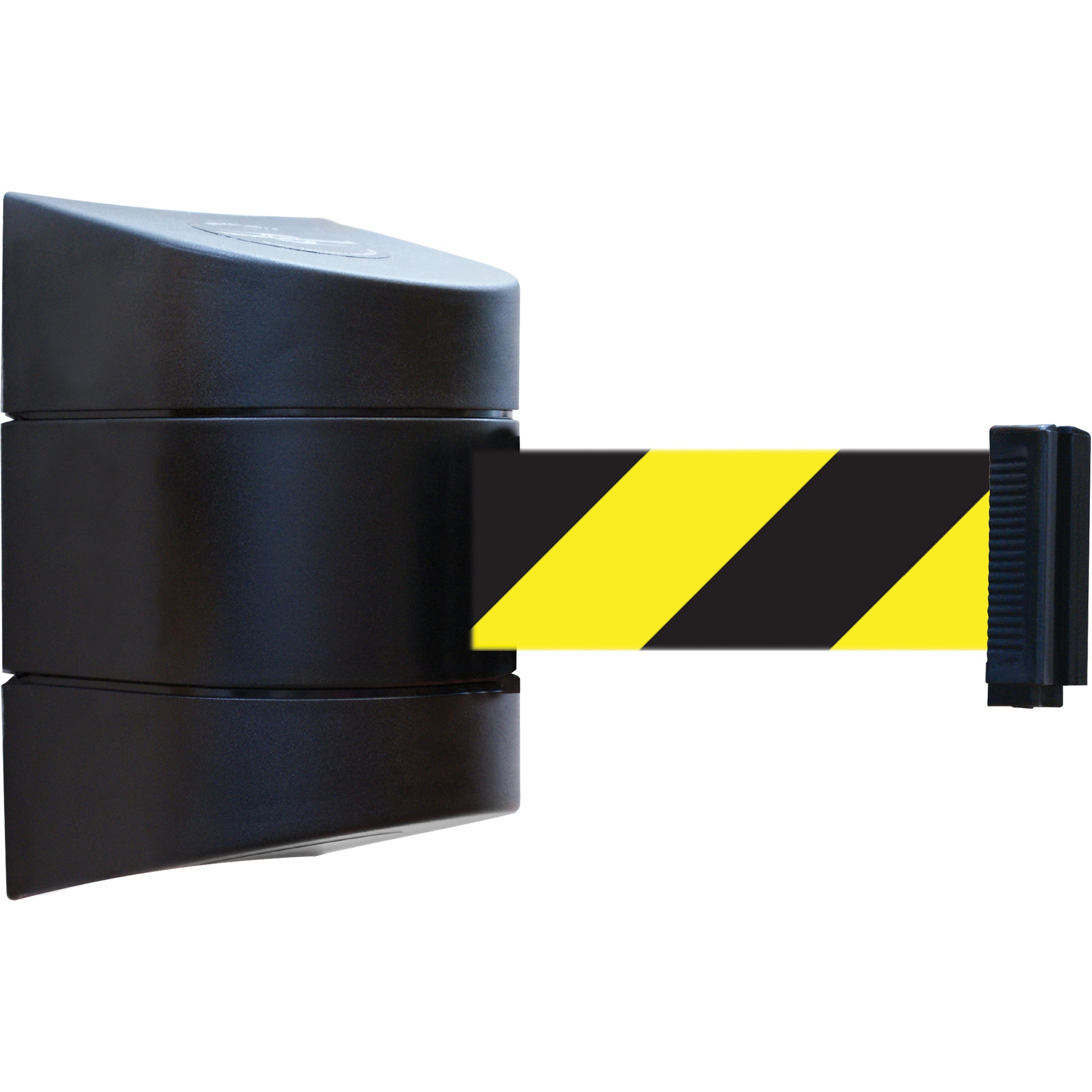 Tensator Tensabarrier® Wall Unit, Steel, Screw Mount, 30', Black and Yellow Tape