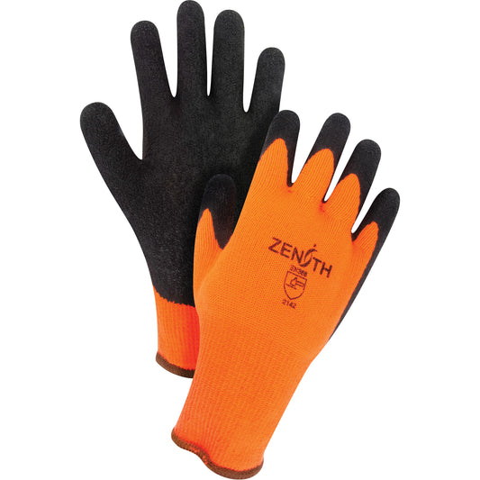 Zenith Safety Products Natural Rubber Winter Gloves, X-Large, Latex Coating, 10 Gauge, Polyester/Cotton Shell