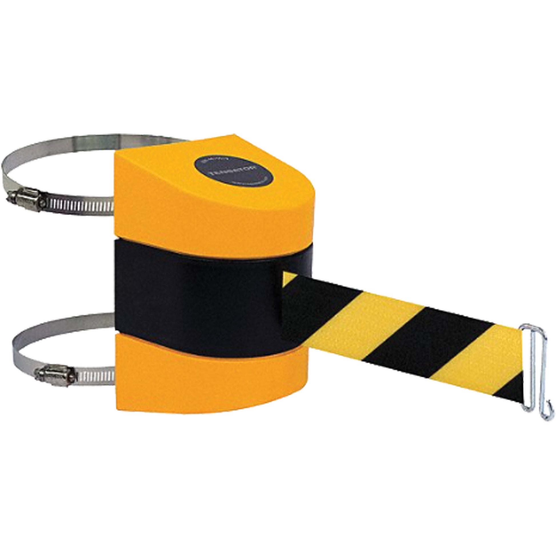 Tensator Tensabarrier® Barrier Post Mount with Belt, Plastic, Clamp Mount, 24', Black and Yellow Tape