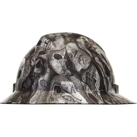 MSA V-Gard® Hydro Dip Full Brim Hard Hat, Ratchet Suspension, Black/Grey/White