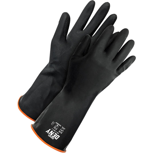 Bob Dale Gloves Deny™ Chemical Resistant Gloves, Size 8, 12" L, Rubber Latex, Flock-Lined Inner Lining, Winter Weight