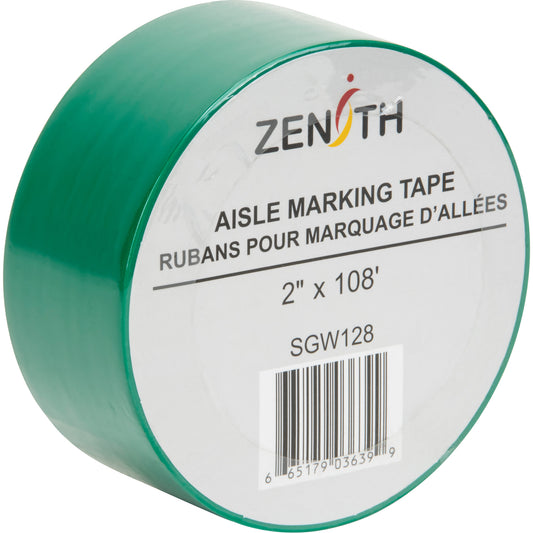 Zenith Safety Products Aisle Marking Tape, 2" x 108', PVC, Green