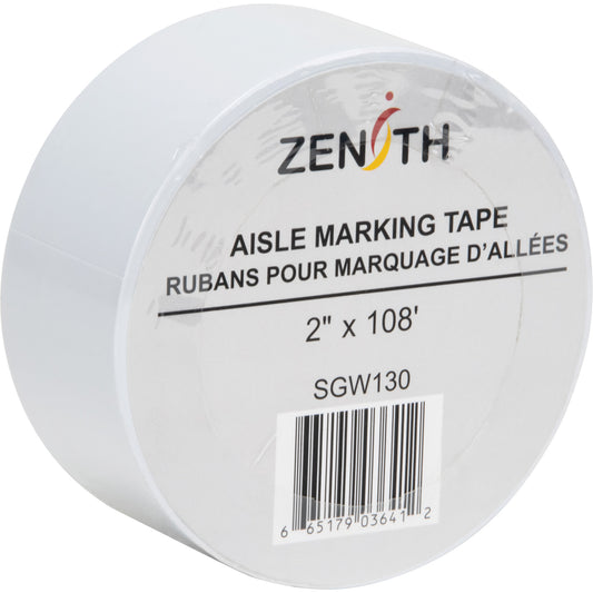 Zenith Safety Products Aisle Marking Tape, 2" x 108', PVC, White