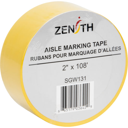 Zenith Safety Products Aisle Marking Tape, 2" x 108', PVC, Yellow
