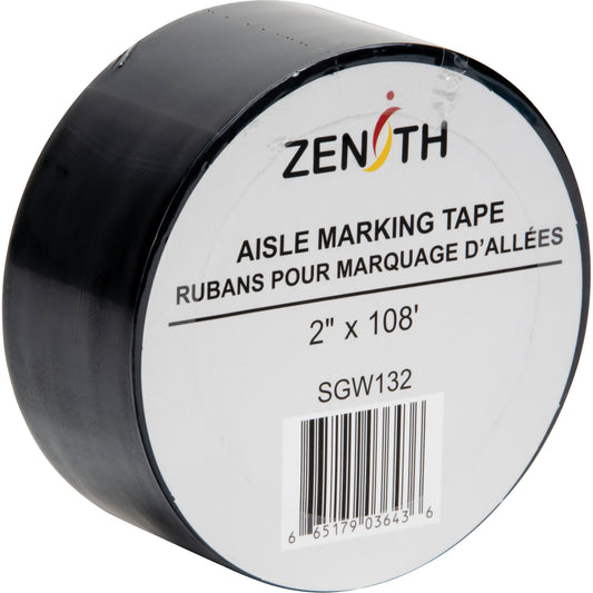 Zenith Safety Products Aisle Marking Tape, 2" x 108', PVC, Black