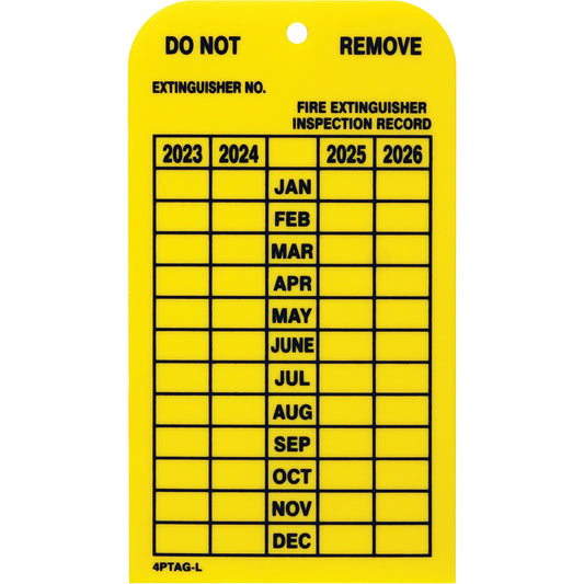  Four Year Fire Extinguisher Inspection Tag, Plastic, 2-1/4" W x 3" H, English