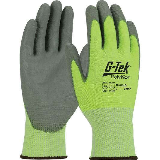 Protective Industrial Products G-Tek® PolyKor® Cut Resistant Gloves, Size Medium, 13 Gauge, Polyurethane Coated, Polyethylene Shell, ASTM ANSI Level A5/EN 388 Level E