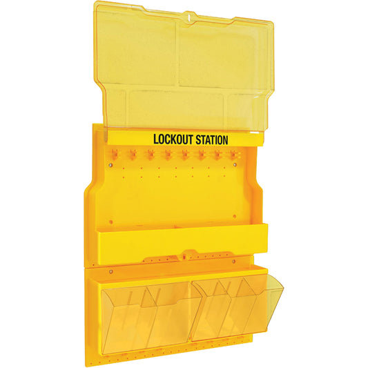 Master Lock Deluxe Lockout Station with Cover and Trilingual Labels, None Padlocks, 32 Padlock Capacity, Padlocks Not Included