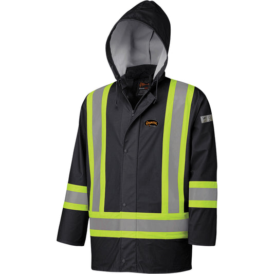 Pioneer 5894BK Fire-Resistant Waterproof Safety Jacket, Polyurethane, Black, Medium