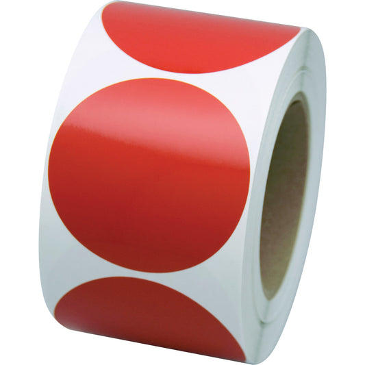 Incom Top Tape & Label Marking Shapes, Circle, 3" L x 3" W, Red, Vinyl