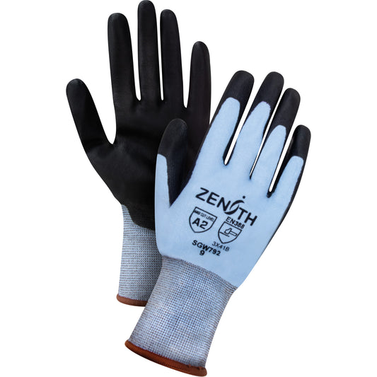 Zenith Safety Products Ultimate Dexterity Cut-Resistant Gloves, Size X-Large, 18 Gauge, Polyurethane Coated, HPPE Shell, ASTM ANSI Level A2/EN 388 Level B