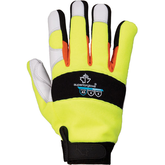 Superior Glove Works Ltd. ClutchGear® High-Visibility Mechanic's Gloves, Grain Goatskin Palm, Size Medium