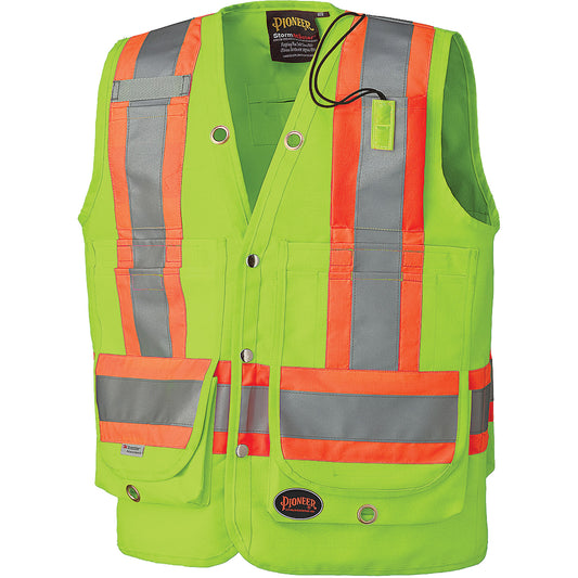 Pioneer 6696 Surveyor's Safety Vest, High Visibility Lime-Yellow, 2X-Large, Polyester