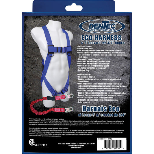 Dentec Eco Harness with Lanyard, CSA Certified, Class A, 310 lbs. Cap.