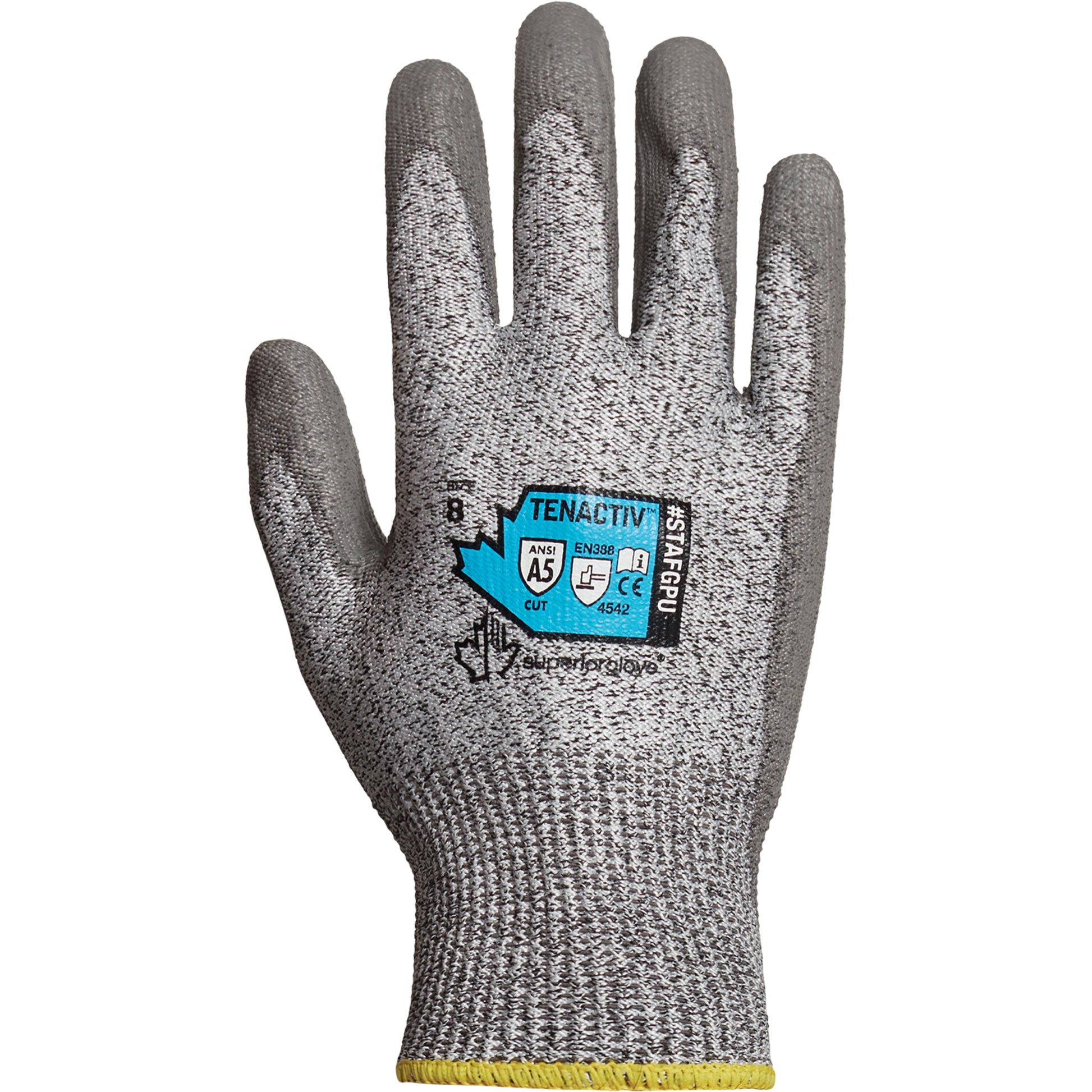 Superior Glove Works Ltd. Composite Filament Fiber Cut-Resistant Knit Gloves, Size 7, 13 Gauge, Polyurethane Coated, TenActiv™ Shell, ASTM ANSI Level A5