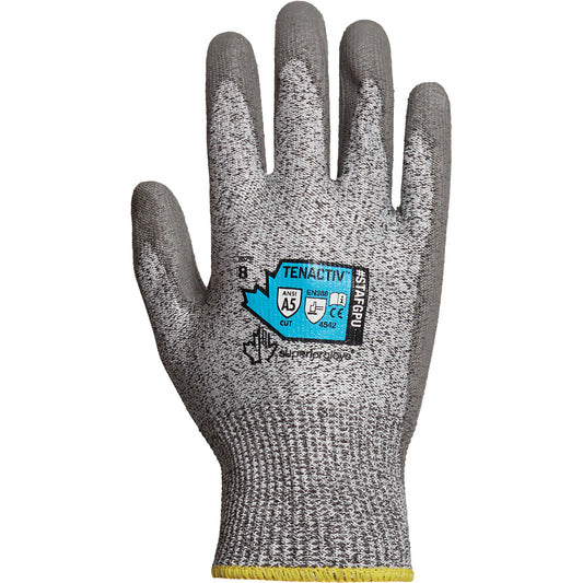 Superior Glove Works Ltd. Composite Filament Fiber Cut-Resistant Knit Gloves, Size 7, 13 Gauge, Polyurethane Coated, TenActiv™ Shell, ASTM ANSI Level A5