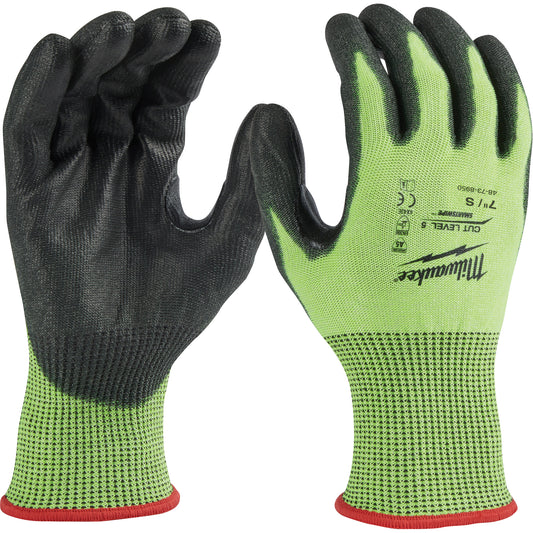 Milwaukee High Visibility Dipped Gloves, Size Small, 15 Gauge, Polyurethane Coated, Polyethylene Shell, ASTM ANSI Level A5