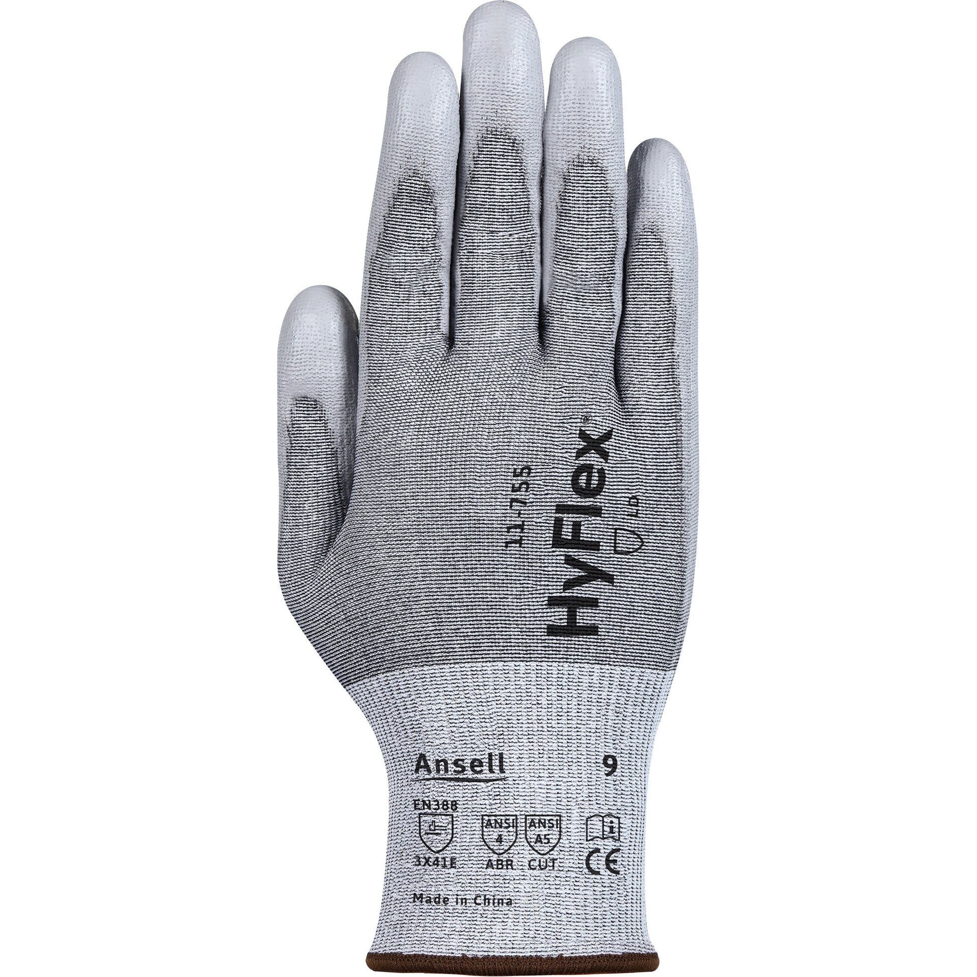 Ansell HyFlex® 11-755 Cut Resistant Gloves, Size 10, 18 Gauge, Polyurethane Coated, Polyester/HPPE/Tungsten/Spandex Shell, ASTM ANSI Level A5/EN 388 Level E