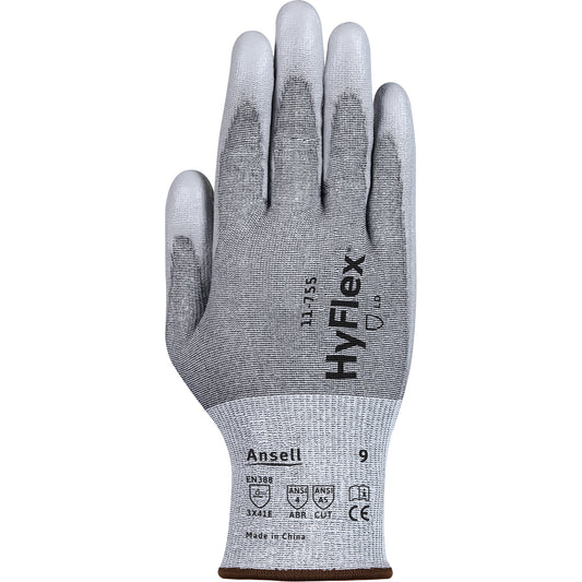 Ansell HyFlex® 11-755 Cut Resistant Gloves, Size 10, 18 Gauge, Polyurethane Coated, Polyester/HPPE/Tungsten/Spandex Shell, ASTM ANSI Level A5/EN 388 Level E