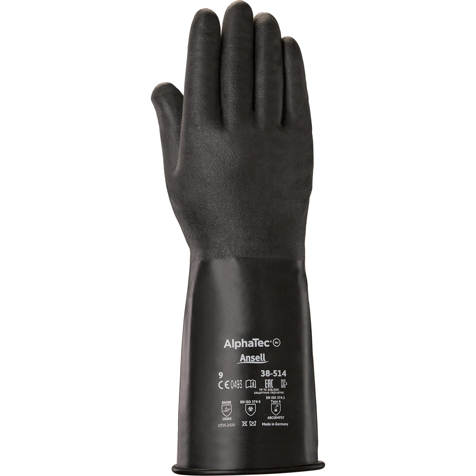 Ansell AlphaTec® 38-514 Gloves, Size 10, 14" L, Butyl Rubber, 14-mil