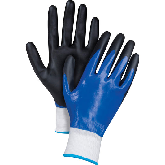 Zenith Safety Products Black & Blue Coated Gloves, Small, Foam Nitrile Coating, 15 Gauge, Nylon Shell