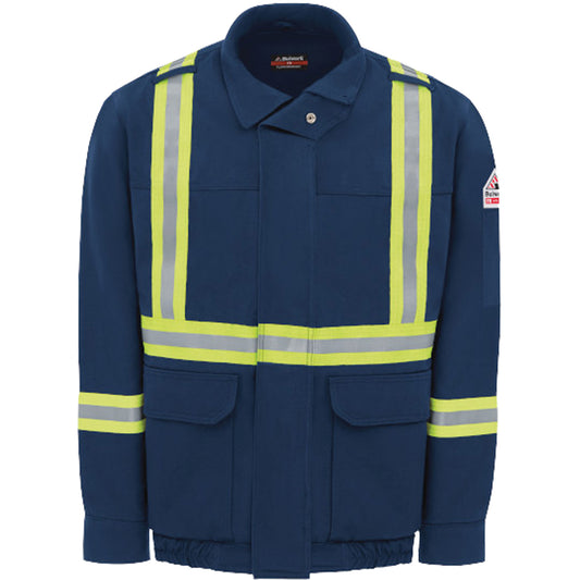 Bulwark Men's Lined Bomber Jacket with Reflective Trim, Large, Navy Blue, 29 cal/cm²