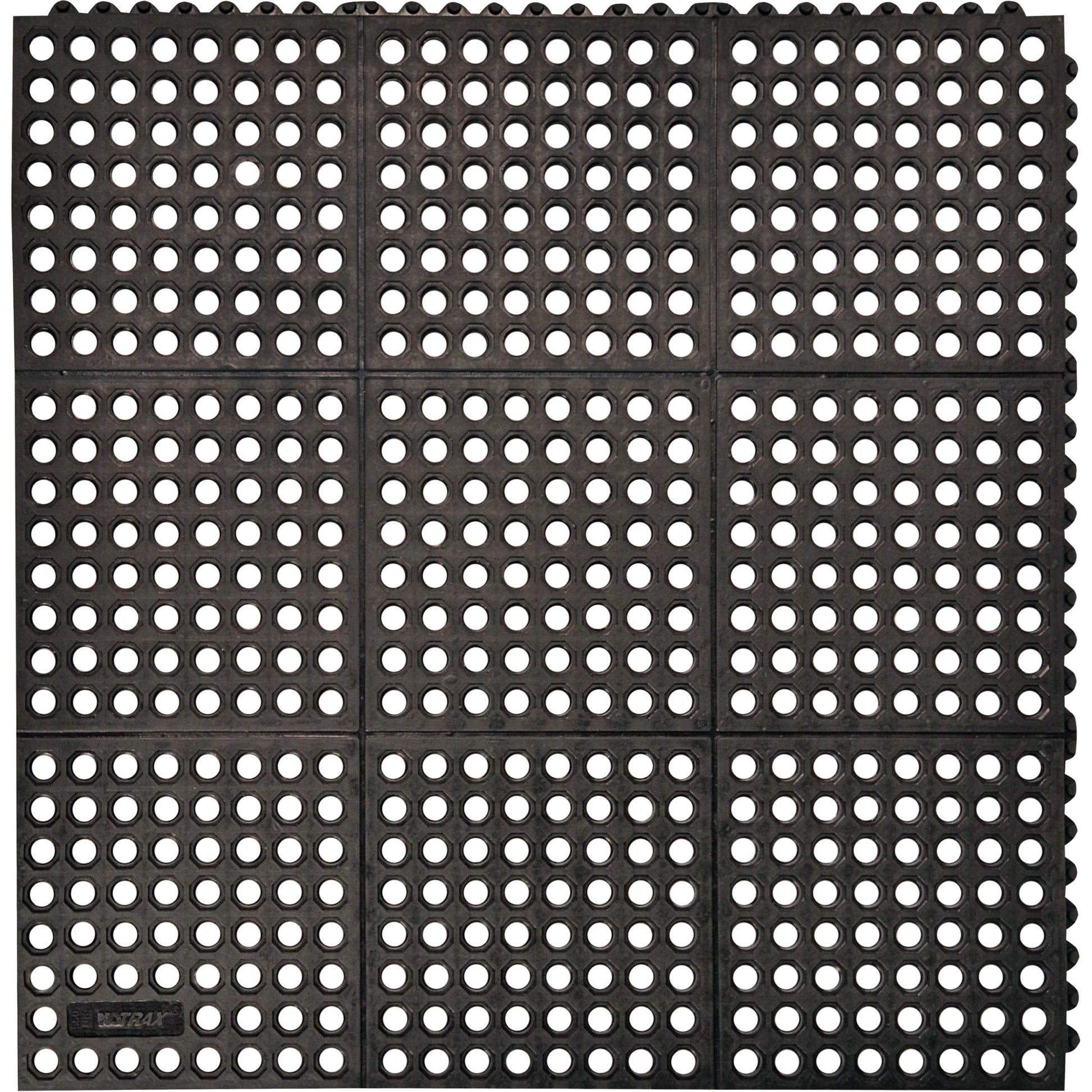 Notrax Cushion-Ease® 550 Interlocking Anti-Fatigue Mat, Slotted, 3' x 3' x 3/4", Black, Rubber