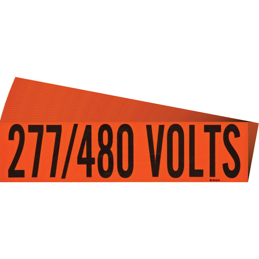 Brady "277/480 Volts" Conduit & Voltage Labels, 2-1/4" x 9", Cloth/Vinyl, English