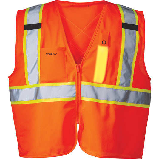Coast SV350 X-Back Safety Vest with Light, High Visibility Orange, Medium, Polyester