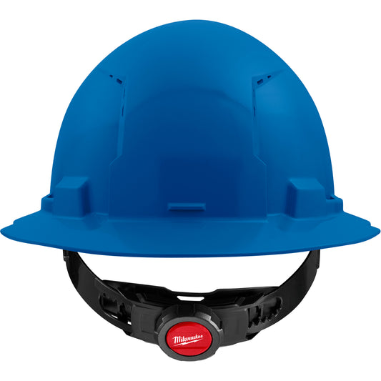 Milwaukee Full Brim Hardhat with 4-Point Suspension System, Ratchet Suspension, Blue