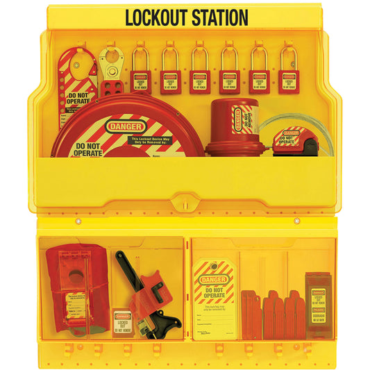 Master Lock Standard Valve & Electrical Deluxe Lockout Station, Thermoplastic Padlocks, 32 Padlock Capacity, Padlocks Included