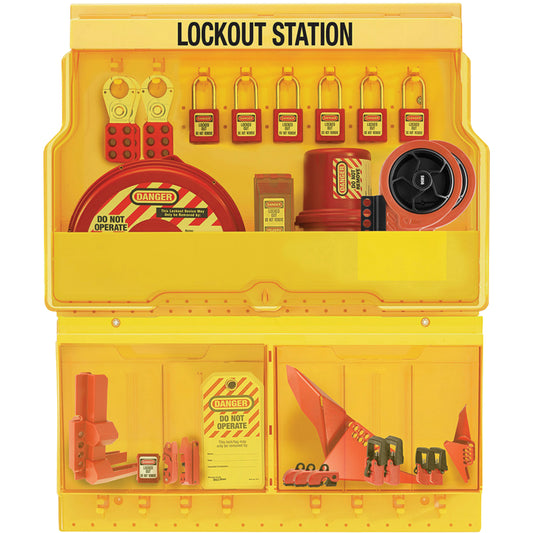 Master Lock Premier Valve & Electrical Deluxe Lockout Station, Thermoplastic Padlocks, 32 Padlock Capacity, Padlocks Included