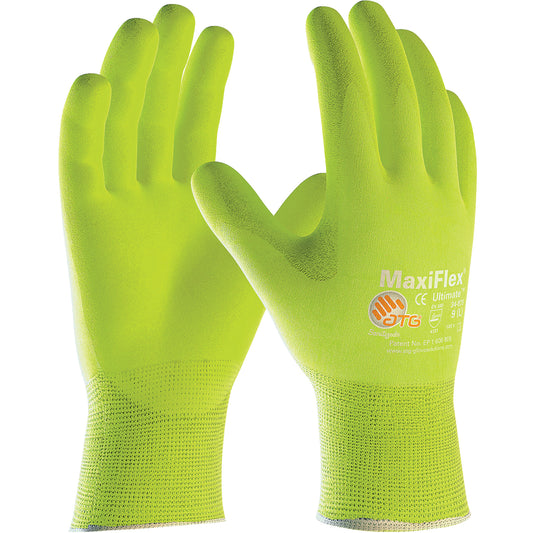 Protective Industrial Products ATG MaxiFlex® Ultimate™ High Visibility Seamless Gloves, X-Large, Nitrile Coating, 15 Gauge, Nylon/Elastane Shell