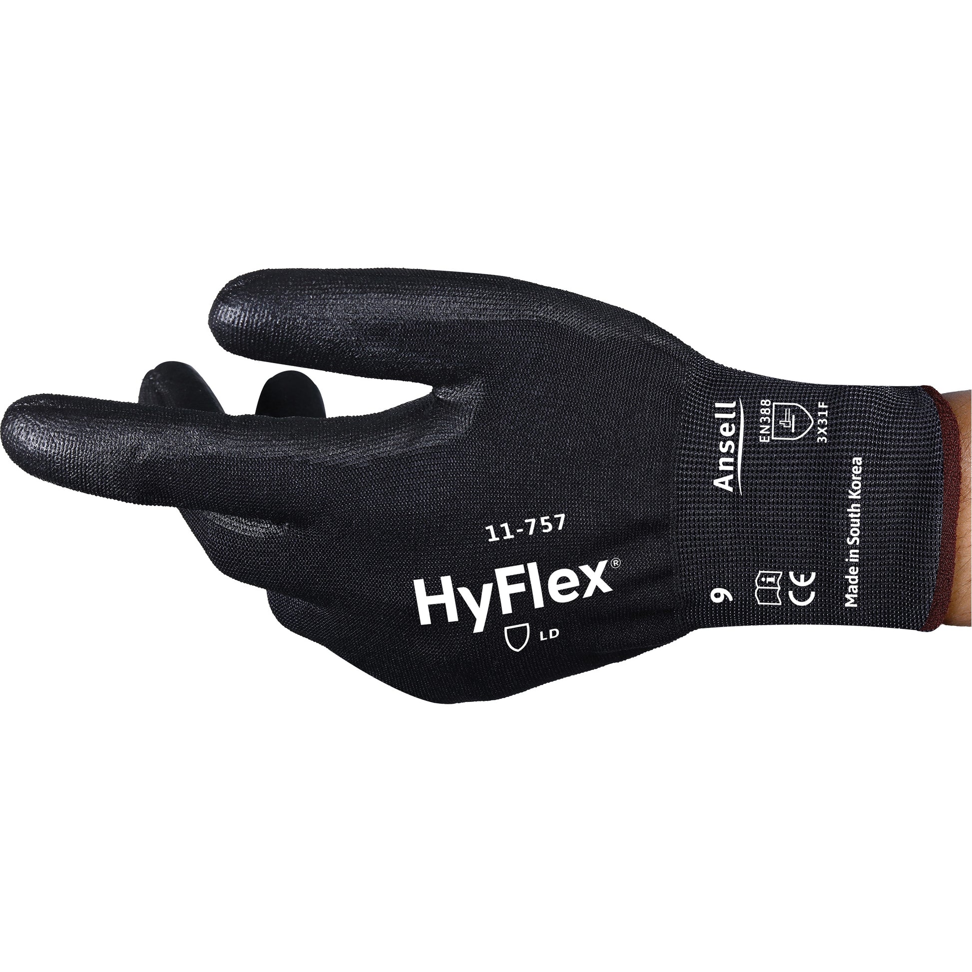 Ansell HyFlex® 11-757 Cut-Resistant Gloves, Size 9, 18 Gauge, Polyurethane Coated, Intercept™ Shell, ASTM ANSI Level A7/EN 388 Level F