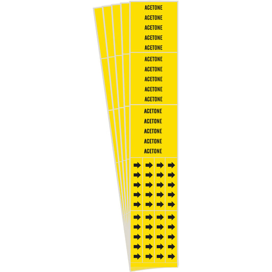 Brady "Acetone" Pipe Marker, Self-Adhesive, 2-1/4" H x 2-3/4" W, Black on Yellow