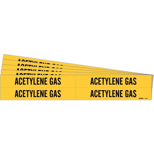 Brady "Acetylene Gas" Pipe Markers, Self-Adhesive, 1-1/8" H x 7" W, Black on Yellow