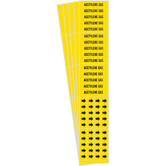 Brady "Acetylene Gas" Pipe Marker, Self-Adhesive, 2-1/4" H x 2-3/4" W, Black on Yellow