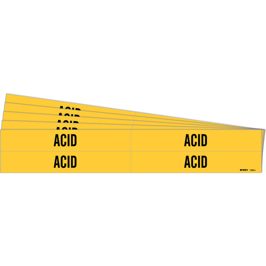 Brady "Acid" Pipe Markers, Self-Adhesive, 1-1/8" H x 7" W, Black on Yellow