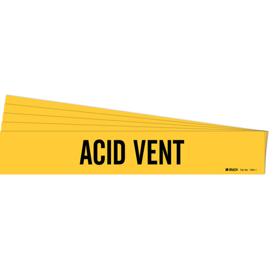 Brady "Acid Vent" Pipe Marker, Self-Adhesive, 2-1/4" H x 14" W, Black on Yellow