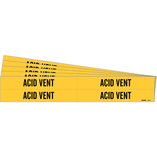 Brady "Acid Vent" Pipe Markers, Self-Adhesive, 1-1/8" H x 7" W, Black on Yellow