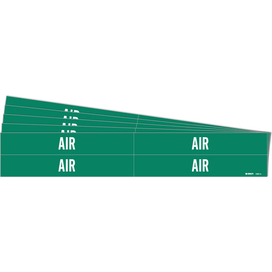 Brady "Air" Pipe Markers, Self-Adhesive, 1-1/8" H x 7" W, White on Green
