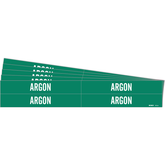 Brady "Argon" Pipe Markers, Self-Adhesive, 1-1/8" H x 7" W, White on Green